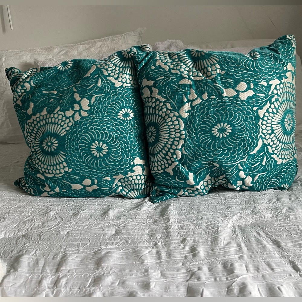 Teal and White Decor Pillows 18 X 18
